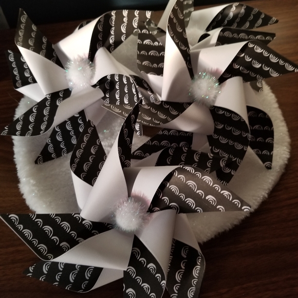 Other - Bundle of (4) Handmade Pinwheels w/white shimmer pom poms.